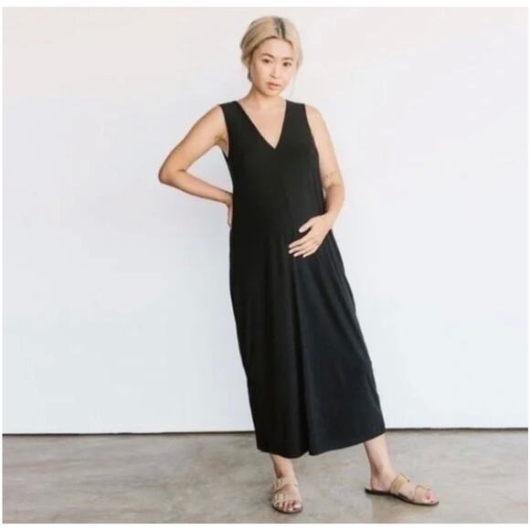 Storq V-Neck Maternity Tank Midi Dress Modal Black Size 1 Pregnancy XS - Picture 2 of 7